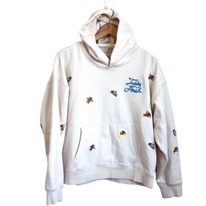 Teddy Fresh Womens Angel Bear Hoodie Size L Cream Embroidered Preppy Sweatshirt